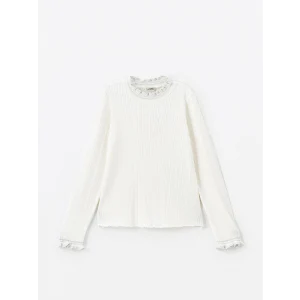 LCW Kids Ekru Dik Yaka Uzun Kollu Kız Çocuk Triko Kazak