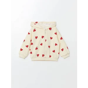 LCW Kids Ekru Kapüşonlu Uzun Kollu Kız Bebek Fermuarlı Sweatshirt