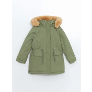 LCW Kids Yeşil Kapüşonlu Kız Çocuk Kaban