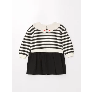 LCW Kids Siyah Bisiklet Yaka Uzun Kollu Baskılı Kız Çocuk Elbise