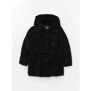 LCW Kids Siyah Kapüşonlu Kız Çocuk Kaban