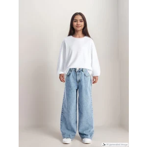 LCW Kids Mavi Wideleg Kız Çocuk Jean Pantolon