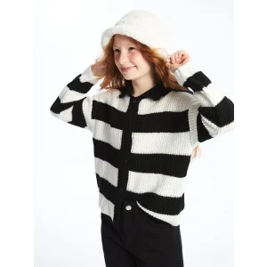 LCW Kids Siyah Polo Yaka Kız Çocuk Triko Hırka