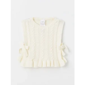 LCW Kids Ekru Bisiklet Yaka Triko Kız Çocuk Süveter