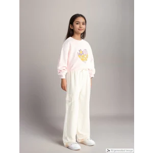 LCW Kids Ekru Beli Lastikli Kız Çocuk Kalın Jogger Eşofman Altı