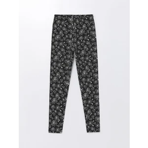 LCW Kids Siyah Beli Lastikli Çiçekli Kız Çocuk Tayt