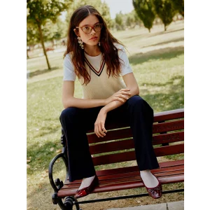 XSIDE Bej Kadın V Yaka Düz Triko Süveter