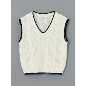 LCW Kids Ekru V Yaka Kız Çocuk Triko Süveter