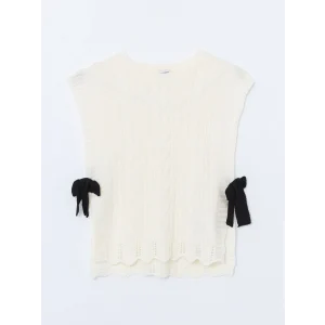 LCW Kids Ekru Bisiklet Yaka Kız Çocuk Triko Süveter