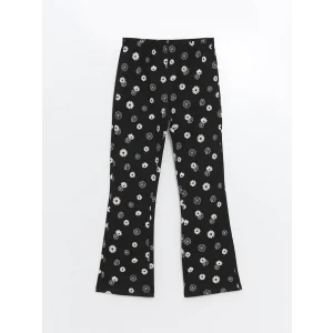 LCW Kids Siyah Beli Lastikli Çiçekli Kız Çocuk Tayt