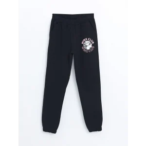 LCW Kids Siyah Beli Lastikli Baskılı Kız Çocuk Eşofman Altı