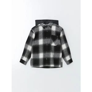 LCW Kids Antrasit Kapüşonlu Ekose Erkek Çocuk Gömlek Ceket