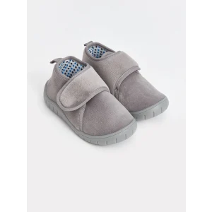 LCW STEPS Gri Cırt Cırtlı Kadife Erkek Bebek Panduf