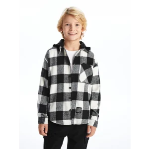 LCW Kids Siyah Kapüşonlu Ekose Erkek Çocuk Gömlek Ceket