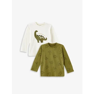 LCW Kids Bej Bisiklet Yaka Kısa Kollu Baskılı Erkek Çocuk Tişört 2li