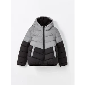 LCW Kids Gri Kapüşonlu Reflektör Detaylı Erkek Çocuk Şişme Mont