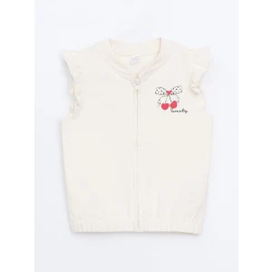 LCW Kids Ekru Bisiklet Yaka Baskılı Kız Çocuk Yelek