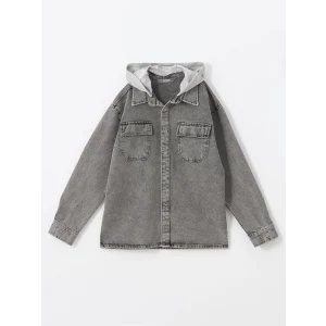 LCW Kids Siyah Rahat Kalıp Kapüşonlu Erkek Çocuk Jean Gömlek