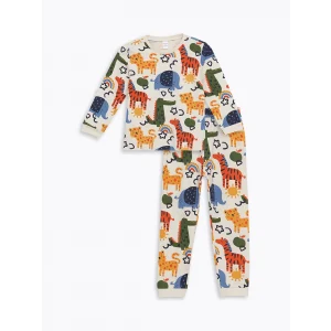 LCW baby Yeşil Bisiklet Yaka Uzun Kollu Baskılı Erkek Bebek Pijama Takımı