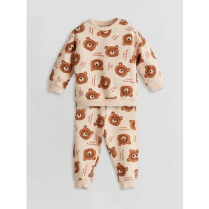 LCW baby Ekru Bisiklet Uzun Kollu Baskılı Erkek Bebek Sweatshirt ve Eşofman Alt 2li Takım