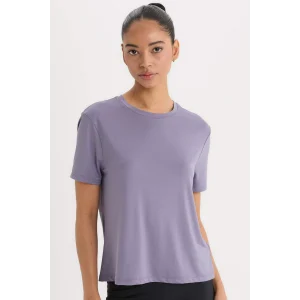 Defacto D2296 Mor DeFactoFit Standart Fit Bisiklet Yaka Sporcu Basic Düz Kısa Kollu Tişört