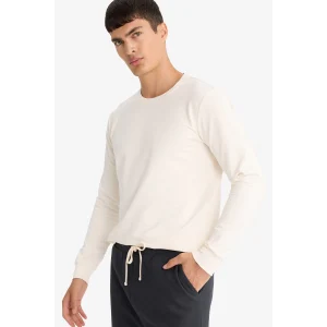 Defacto F3646AXER140 Ekru Slim Fit Dar Kesim Bisiklet Yaka Uzun Kollu Tişört