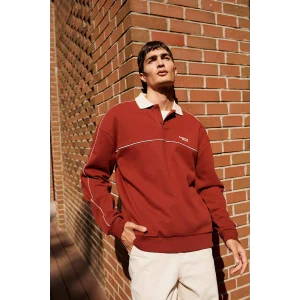 Defacto F0116AXBR311 Bordo Boxy Fit Rahat Kesim Polo Yaka Baskılı Sweatshirt