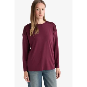 Defacto E9905AXBR115 Bordo Regular Fit Bisiklet Yaka Uzun Kollu Tişört