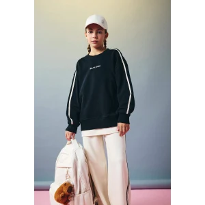Defacto F2795A8BK81 Siyah Kız Çocuk Oversize Geniş Kalıp Bisiklet Yaka Baskılı Sweatshirt