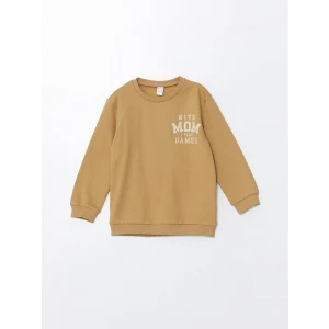 LCW Kids Bej Bisiklet Yaka Uzun Kollu Baskılı Erkek Bebek Sweatshirt