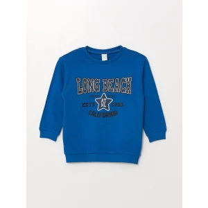 LCW Kids Mavi Bisiklet Yaka Uzun Kollu Baskılı Erkek Çocuk Sweatshirt