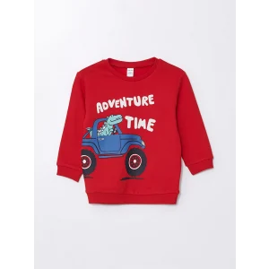 LCW Kids Kirmizi Bisiklet Yaka Baskılı Erkek Çocuk Sweatshirt
