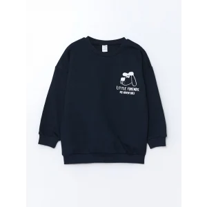 LCW Kids Indigo Bisiklet Yaka Baskılı Kalın Erkek Çocuk Sweatshirt