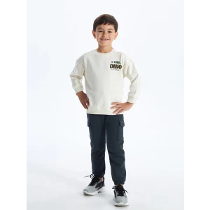 LCW Kids Bej Bisiklet Yaka Kalın Baskılı Erkek Çocuk Sweatshirt