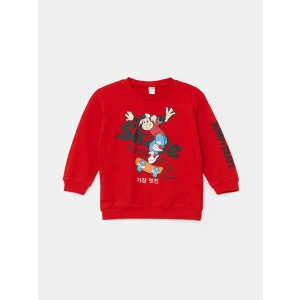 LCW Kids Kirmizi Bisiklet Yaka Nostaljik Maymun Baskılı Erkek Bebek Sweatshirt