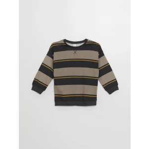 LCW Kids Antrasit Bisiklet Yaka Uzun Kollu Çizgili Erkek Çocuk Sweatshirt