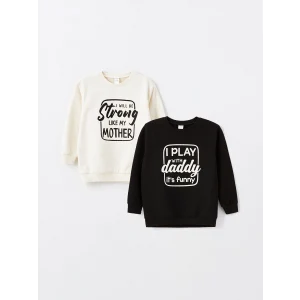 LCW Kids Bej Bisiklet Yaka Uzun Kollu Baskılı Erkek Çocuk Sweatshirt 2li