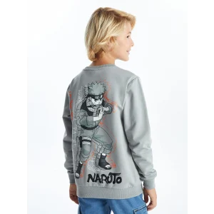 LCW Kids Gri Bisiklet Yaka  Baskılı Uzun Kollu Erkek Çocuk Sweatshirt