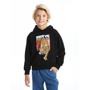 LCW Kids Siyah Kapüşonlu Erkek Çocuk Sweatshirt
