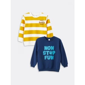 LCW Kids Ekru Baskılı Uzun Kollu Erkek Çocuk Sweatshirt 2li