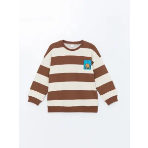 LCW Kids Kahverengi Bisiklet Yaka Çizgili Kalın Erkek Çocuk Sweatshirt