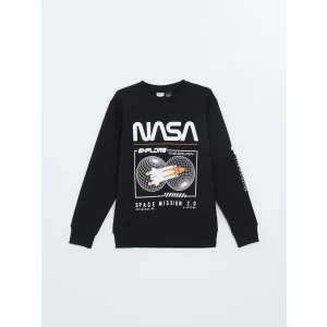 LCW Kids Siyah Bisiklet Yaka Baskılı Uzun Kollu Erkek Çocuk Sweatshirt