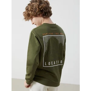 LCW Kids Yeşil Bisiklet Yaka Baskılı Erkek Çocuk Sweatshirt