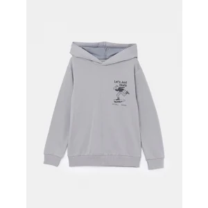 LCW Kids Gri Kapüşonlu Baskılı Erkek Çocuk Sweatshirt