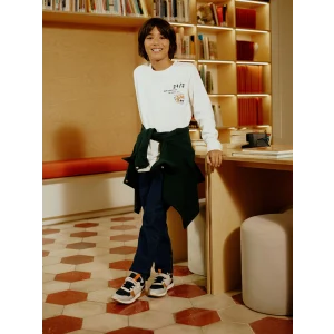 LCW Kids Ekru Bisiklet Yaka Baskılı Uzun Kollu Erkek Çocuk Sweatshirt