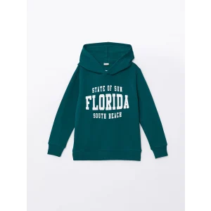 LCW Kids Yeşil Kapüşonlu Baskılı Uzun Kollu Erkek Çocuk Sweatshirt