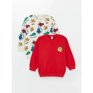 LCW Kids Bej Bisiklet Yaka Uzun Kollu Baskılı Erkek Bebek Sweatshirt 2li