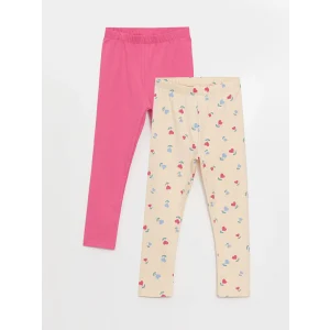 LCW Kids Ekru Beli Lastikli Baskılı Kız Çocuk Tayt 2li