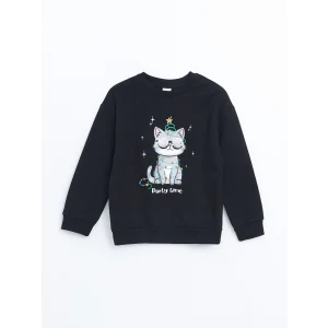 LCW Kids Siyah Bisiklet Yaka Kız Çocuk Kalın Sweatshirt