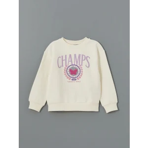 LCW Kids Ekru Bisiklet Yaka Kız Çocuk Kalın Sweatshirt